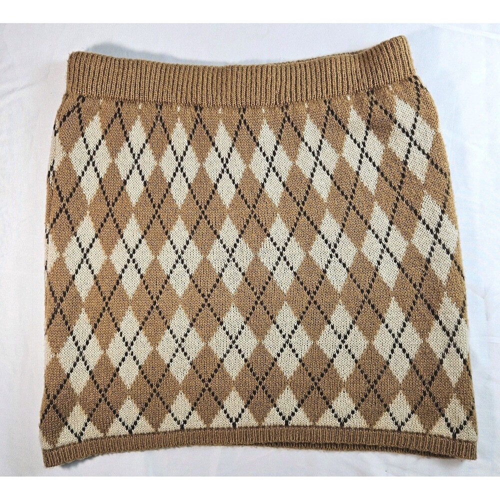 Polkadots & Moonbeams Argyle Knit Mini Skirt Size L Brown Tan Academia Preppy